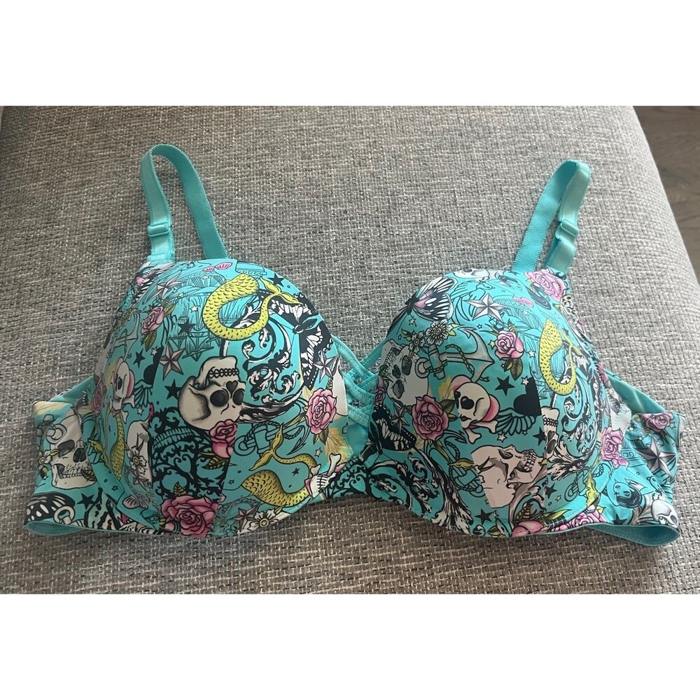 Torrid Curve Padded Underwire Bra Multi-colored Tattoo Skull Print 40D